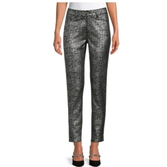 Time and Tru Pants Women's 8 Black Silver Metallic Cargo Mid Rise Stretch - Picture 1 of 7